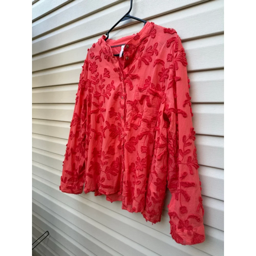 Anthropologie Pilcro The Whitney Textured Trapeze Buttondown Shirt XL NWT Coral - Picture 3 of 9